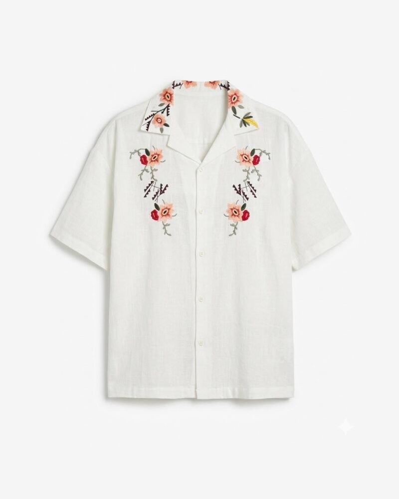 TheDAD Floral Embroidery Boxy Linen Shirt