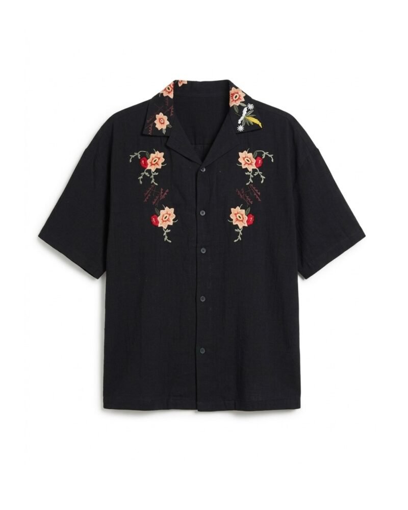 TheDAD Floral Embroidery Boxy Linen Shirt