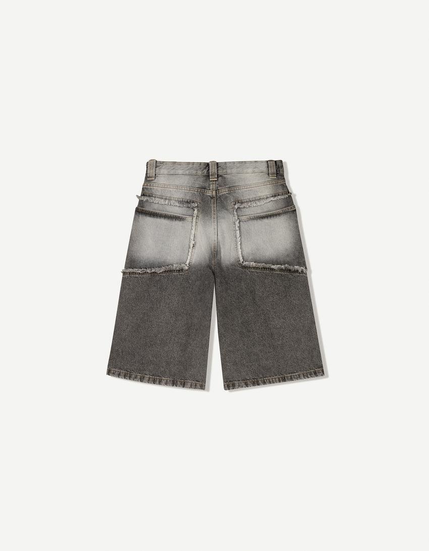 Original Bershka Bermuda baggy denim franges - Image 7