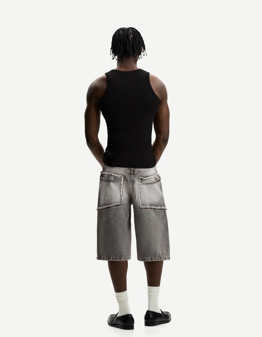 Original Bershka Bermuda baggy denim franges - Image 5