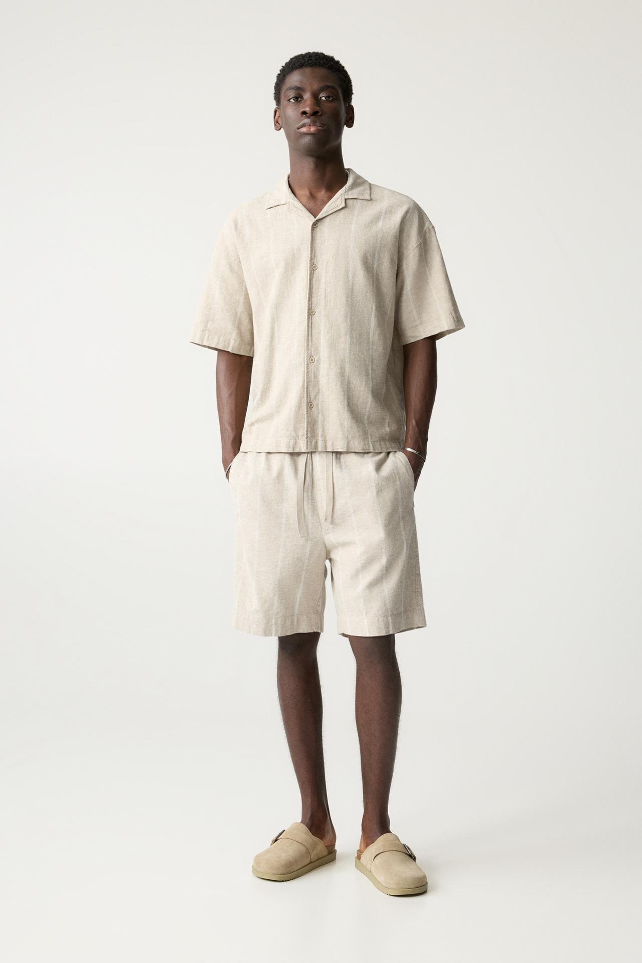 Original P&B Striped linen blend jogger Bermuda shorts - Image 3