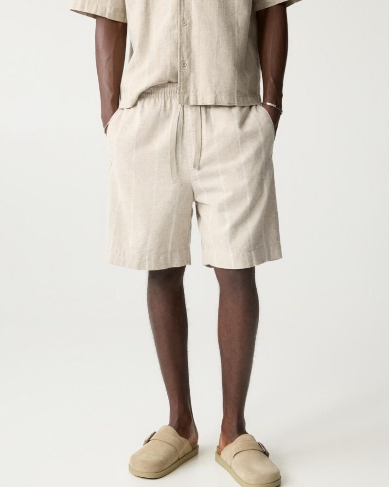 Original P&B Striped linen blend jogger Bermuda shorts