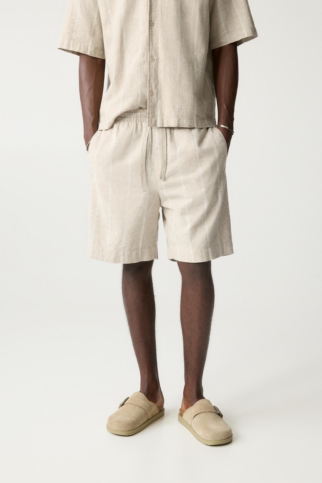 Original P&B Striped linen blend jogger Bermuda shorts - Image 2