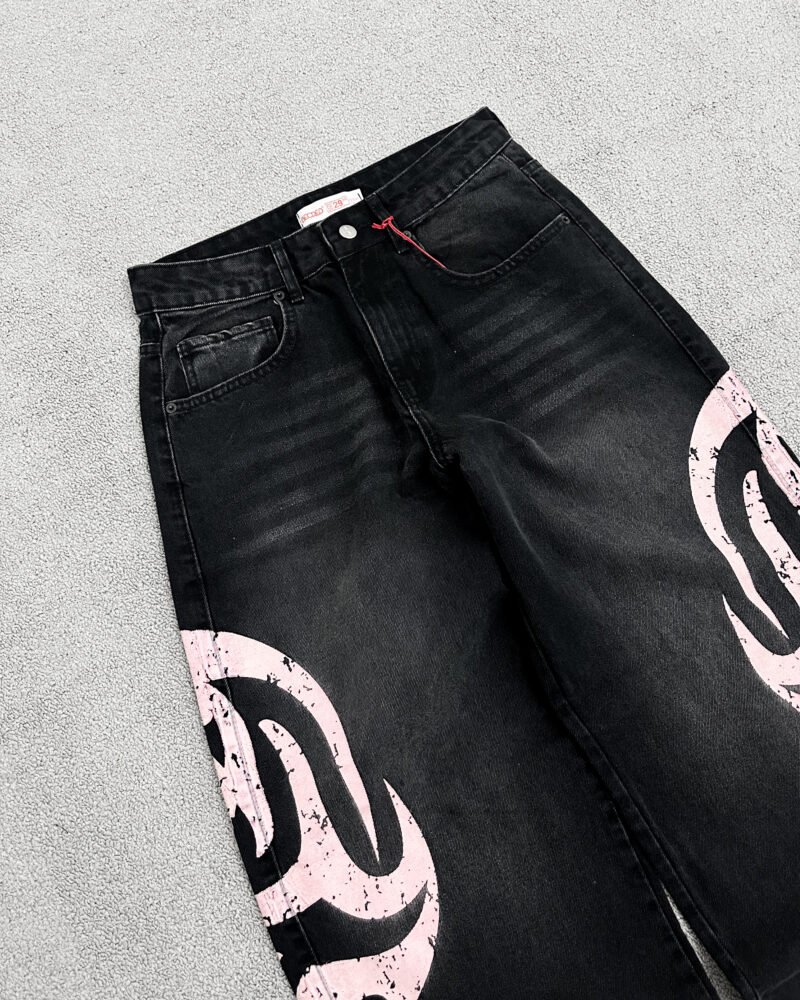 High-Waisted Tribal Graphic Print Baggy Jeans