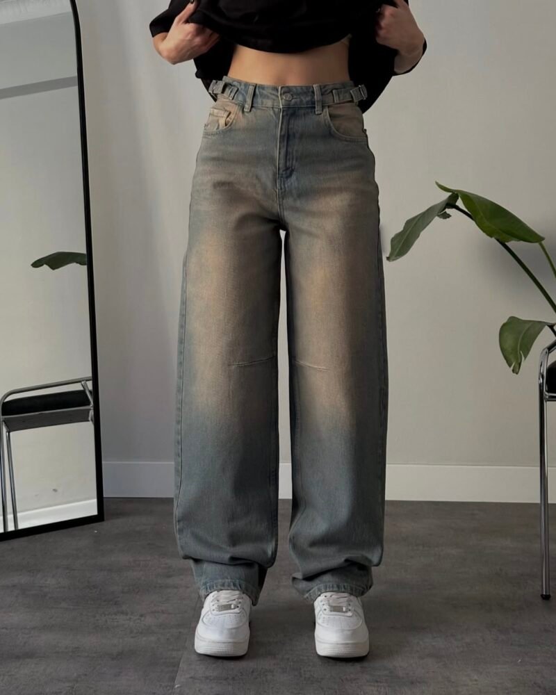 High Waist Vintage Baggy Jeans with Side Buckle