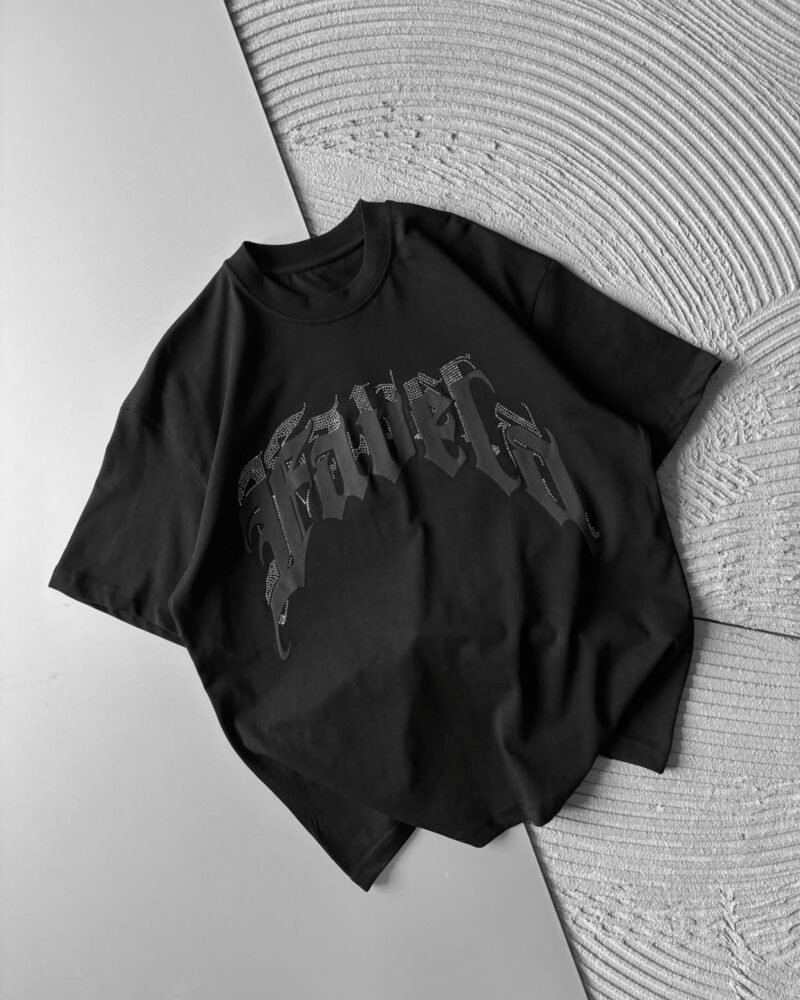 Oversized “Favela” Graphic T-Shirt – Black Gothic Print