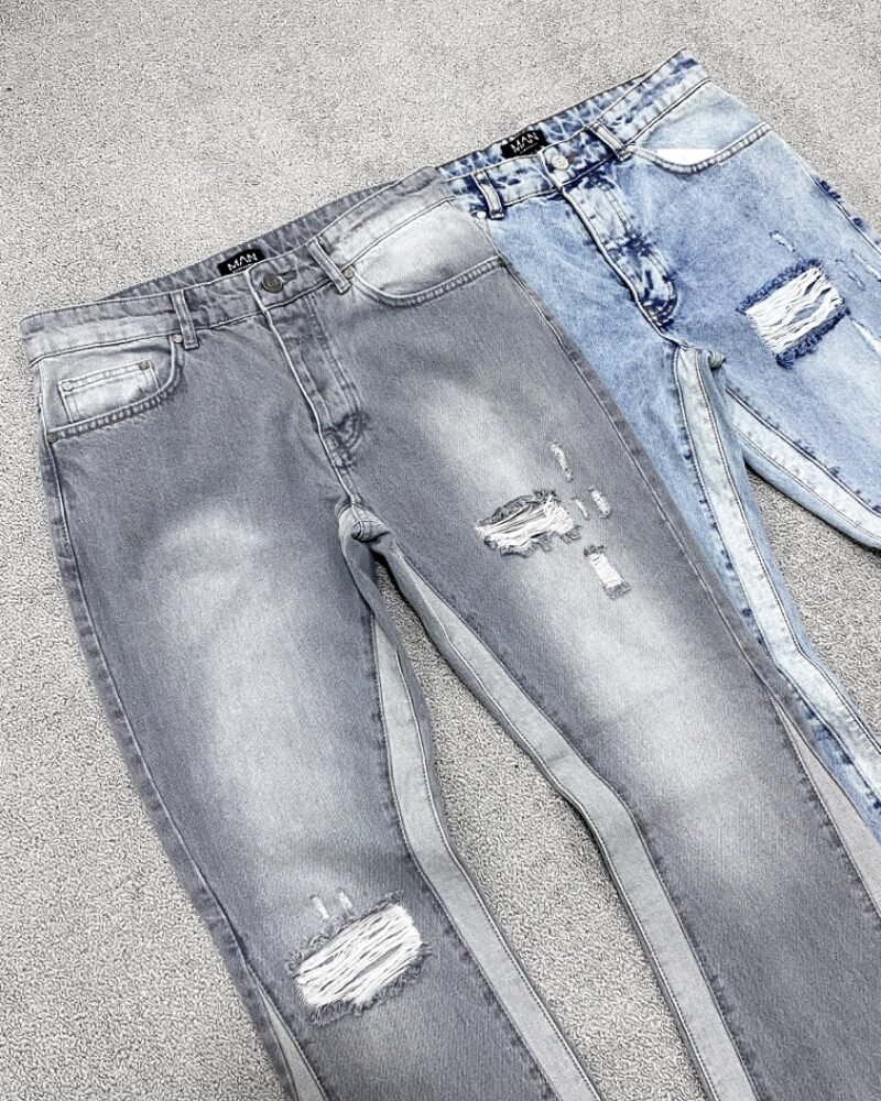 Flare Washed Distressed Gusset Panel Jeans