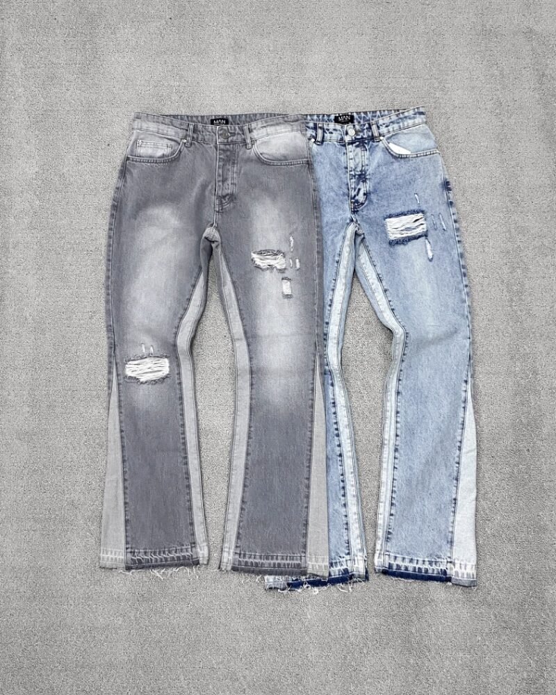 Flare Washed Distressed Gusset Panel Jeans