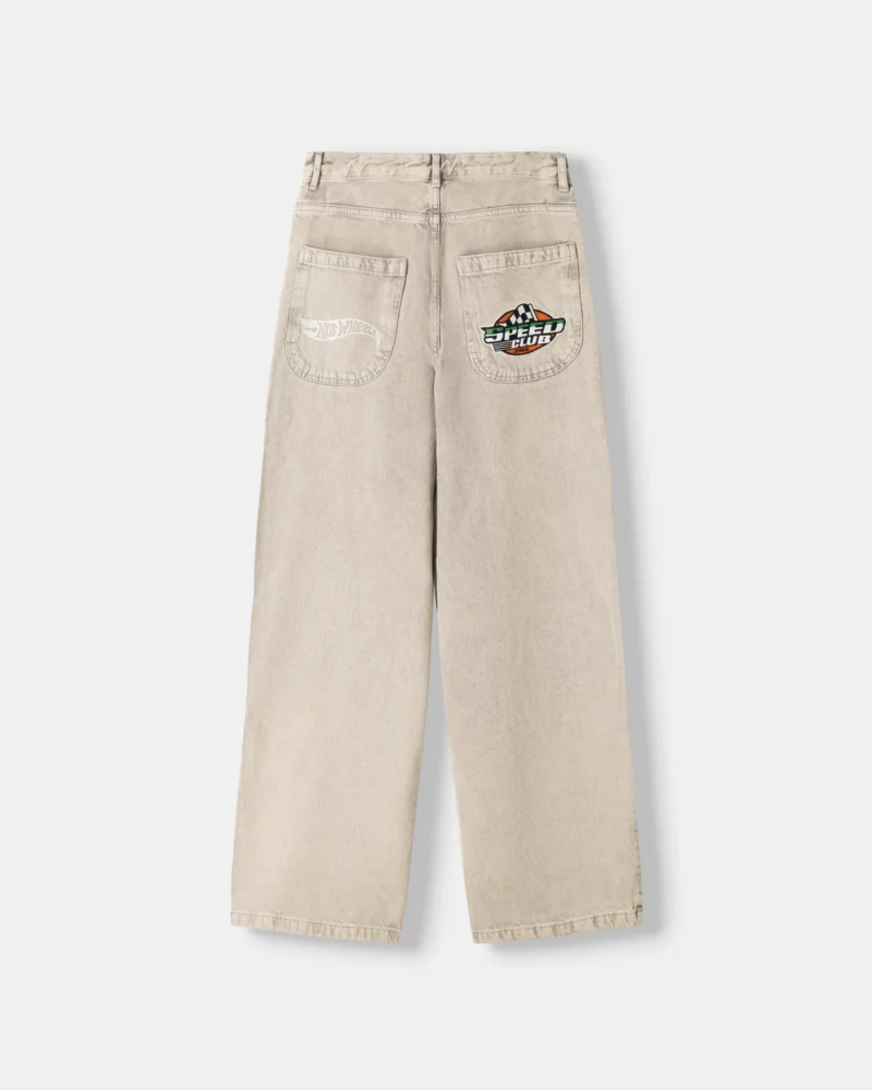 Original Bershka Grey-Cream Embroidered  Jeans