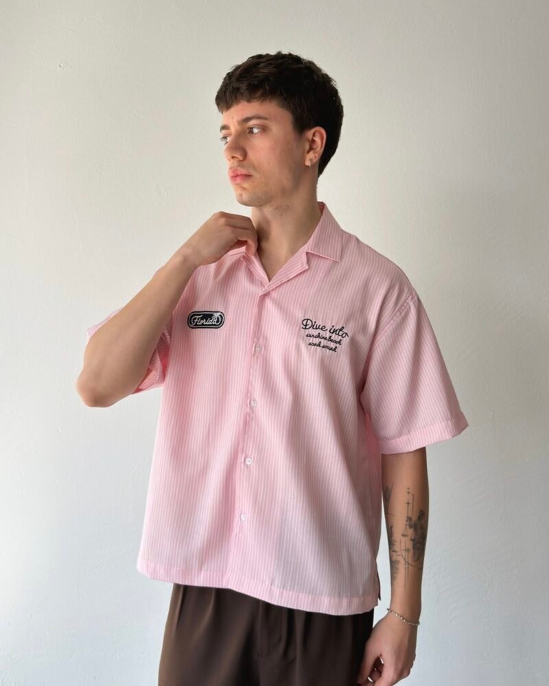 Embroidered striped short-sleeve shirt