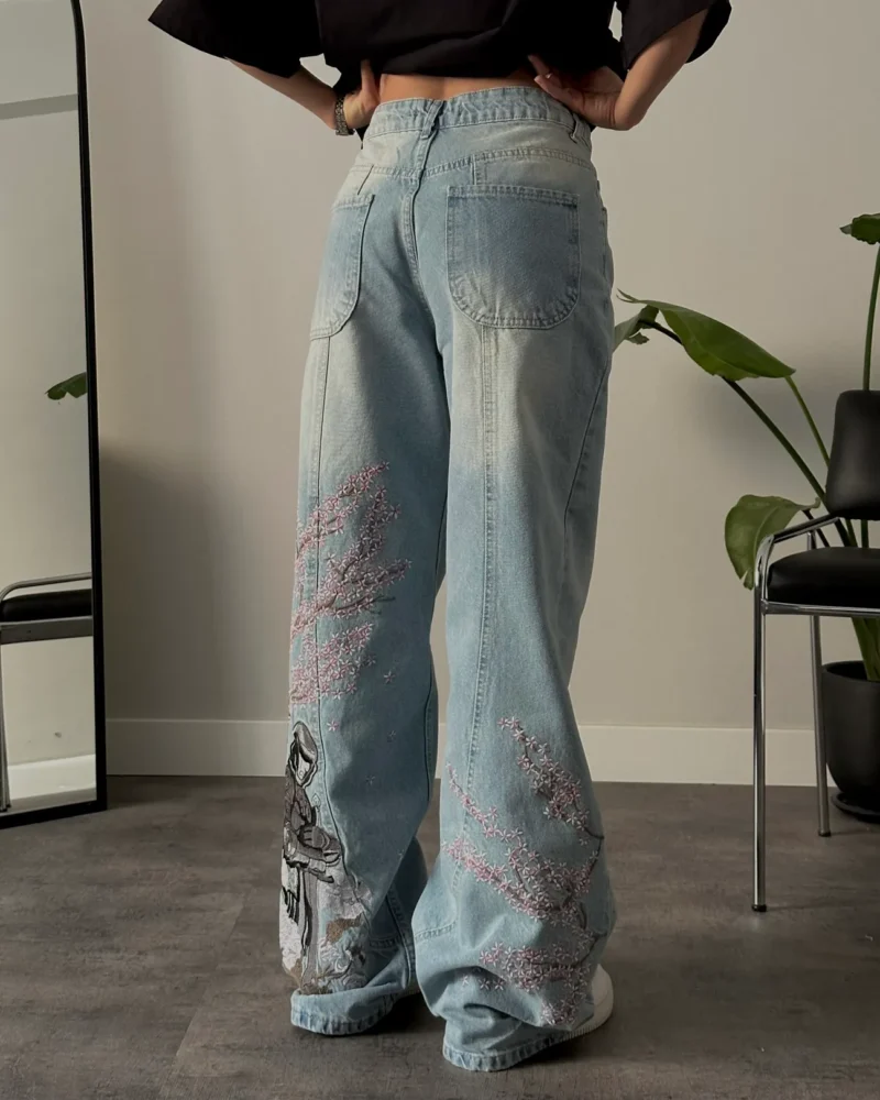 Sakura Embroidery Baggy Fit Jeans