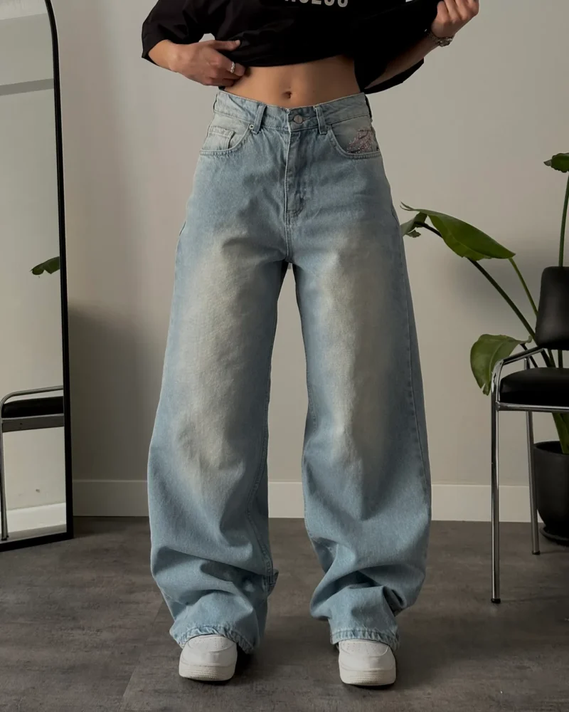 Sakura Embroidery Baggy Fit Jeans