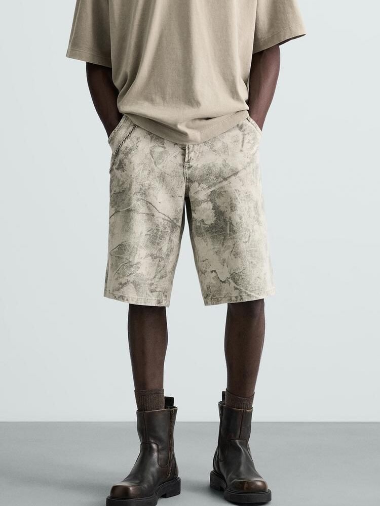 Original Zara Relaxed Fit Print Bermuda Shorts