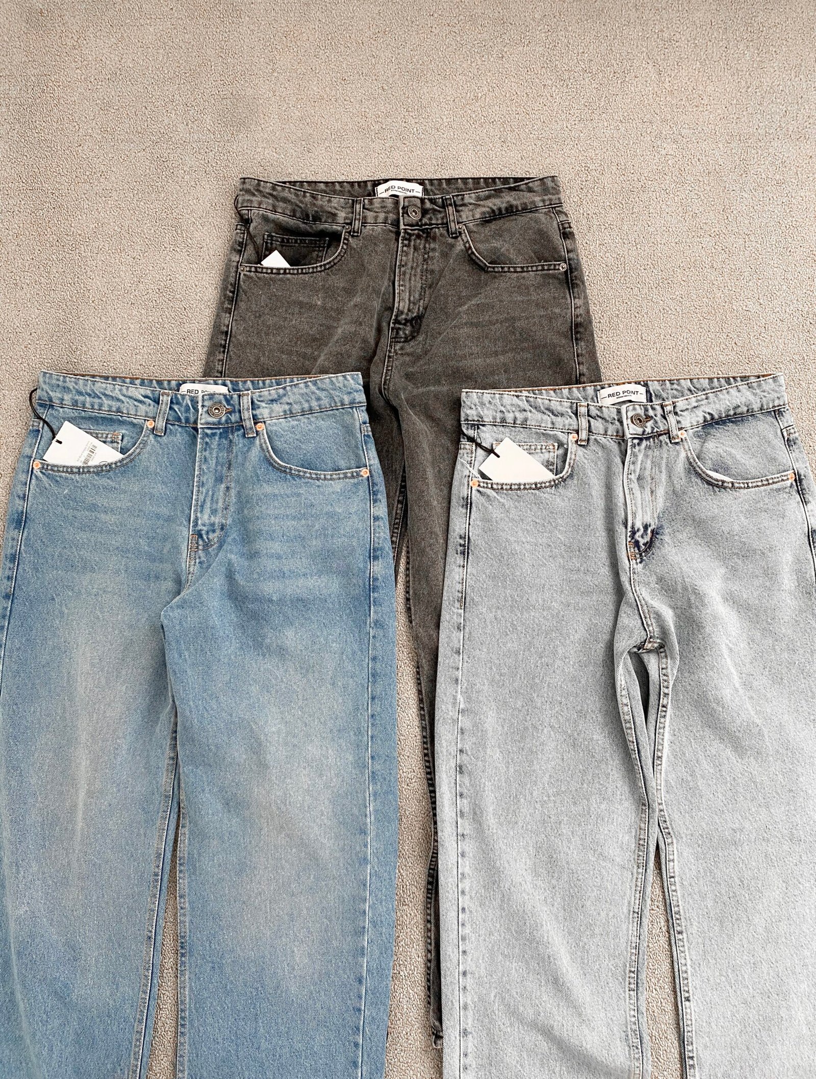 Dark Grey Red Point Baggy Fit Jeans - Image 4