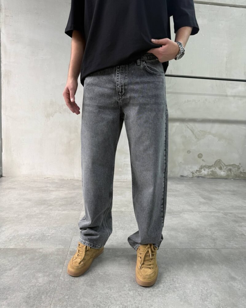Dark Grey Red Point Baggy Fit Jeans