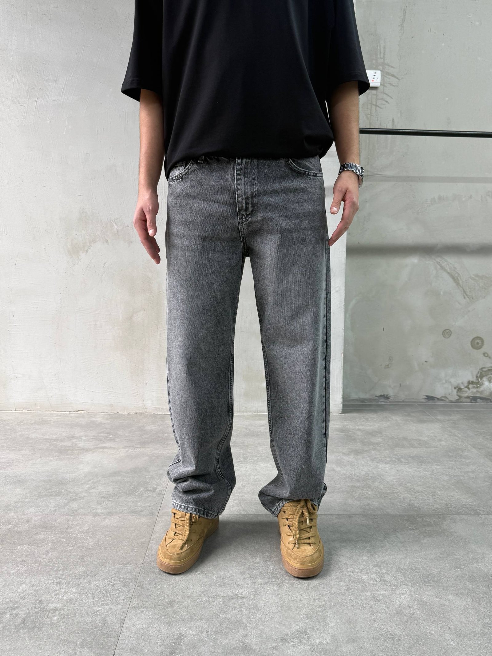 Dark Grey Red Point Baggy Fit Jeans - Image 2