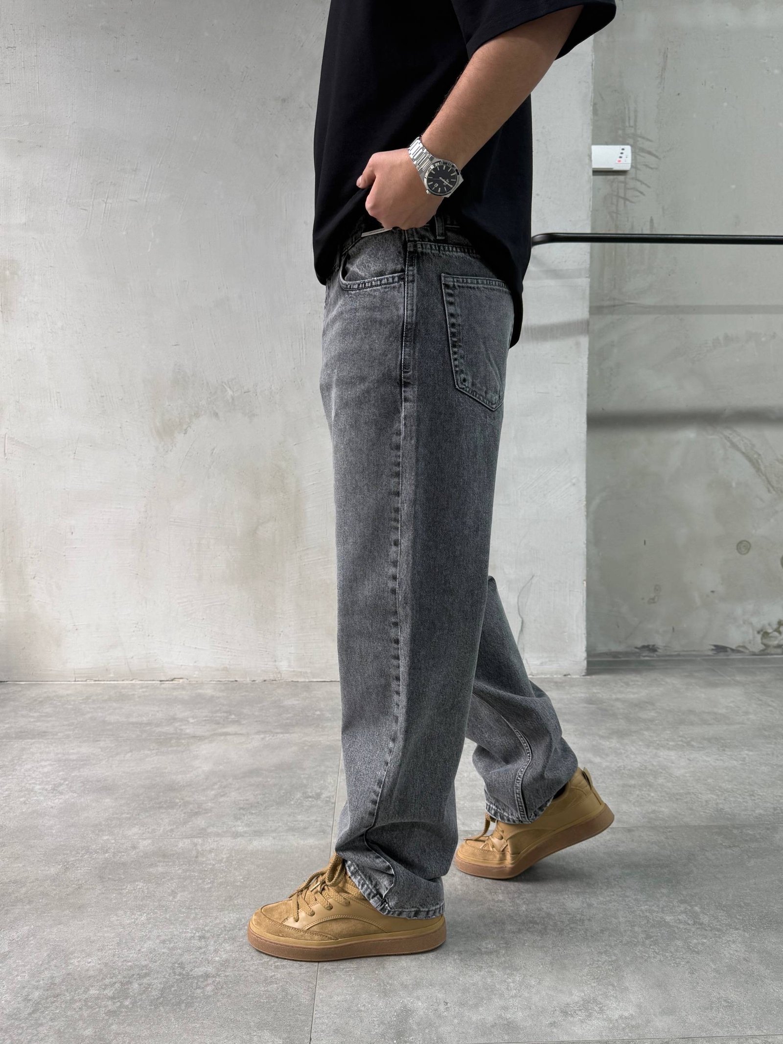 Dark Grey Red Point Baggy Fit Jeans - Image 3