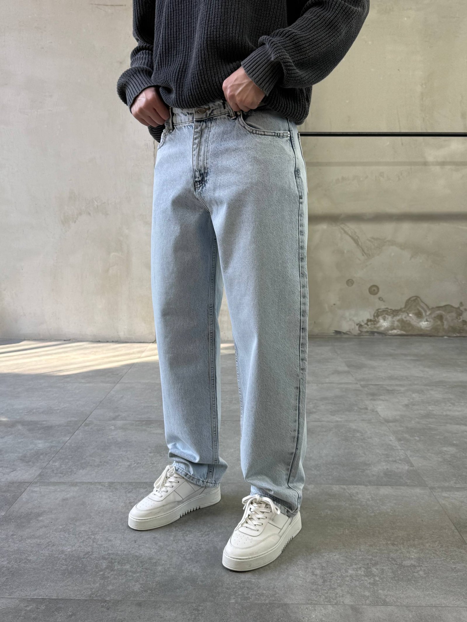Ice-Blue Wash Red Point Baggy Fit Jeans - Image 3