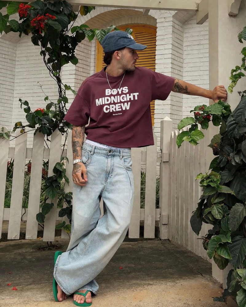 Boys Midnight Crew Printed Cropped T-Shirt