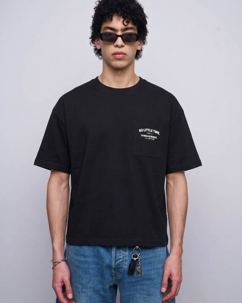Black Cropped T-Shirt With Back Print