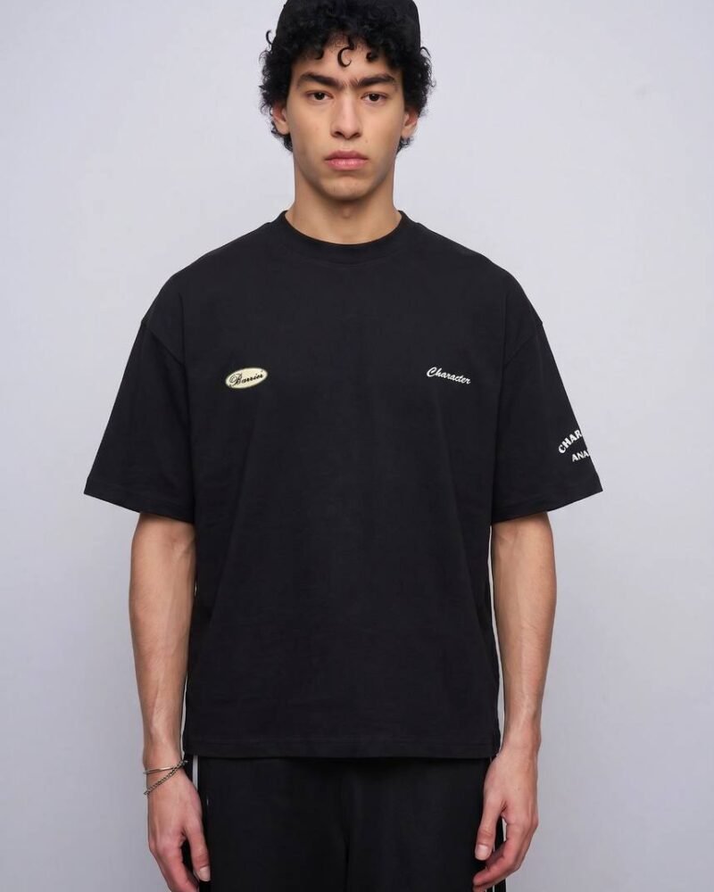 Black Cropped T-Shirt With Back Print