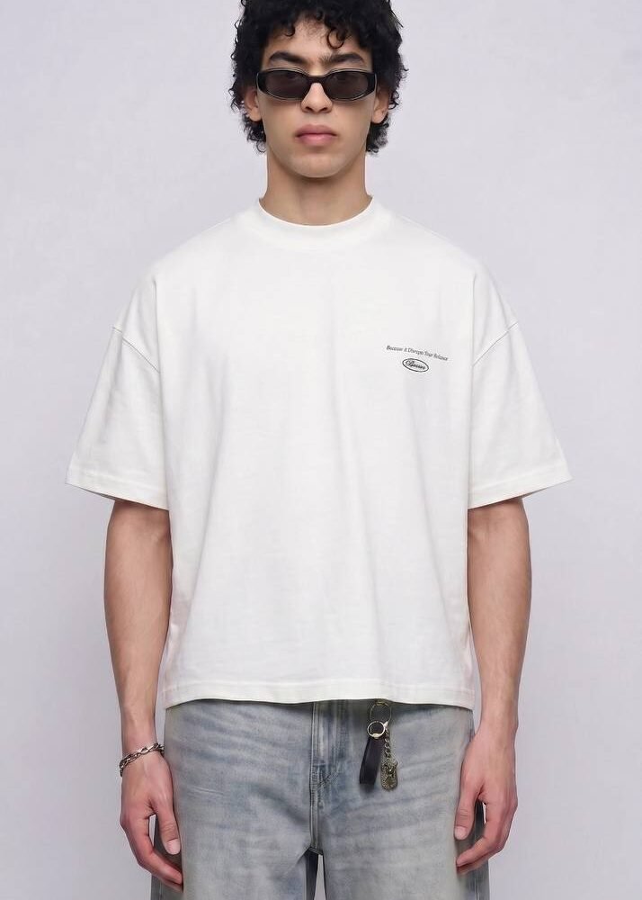 White Cropped T-Shirt With Back Print