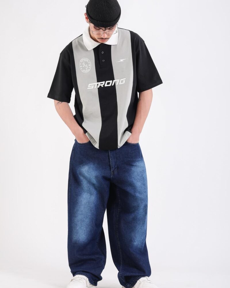 Polo Collar Strong Print Oversize T-shirt