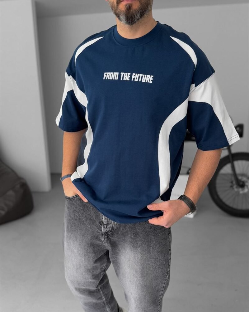Navy Blue Future Patchwork Oversize T-Shirt