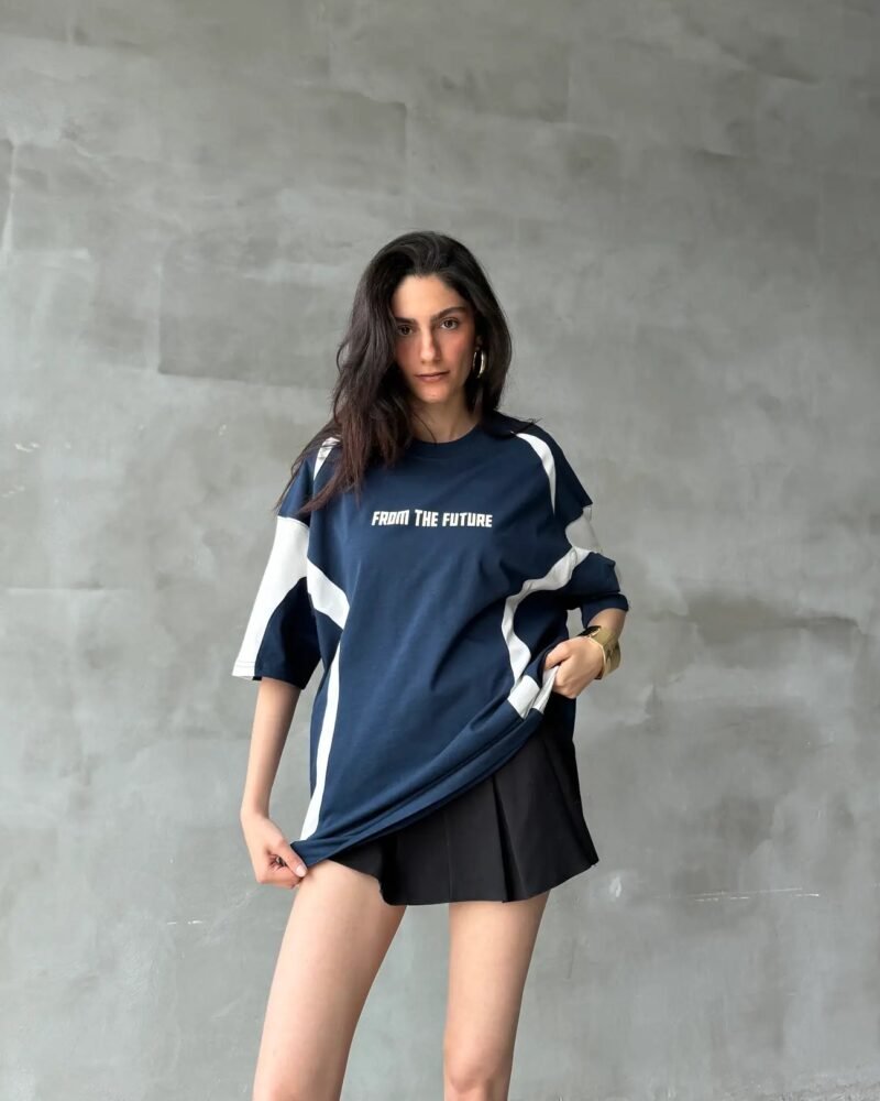 Navy Blue Future Patchwork Oversize T-Shirt