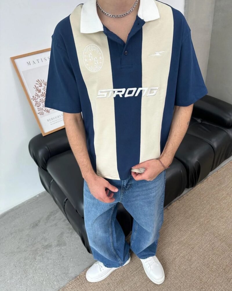 Polo Collar Strong Print Oversize T-shirt