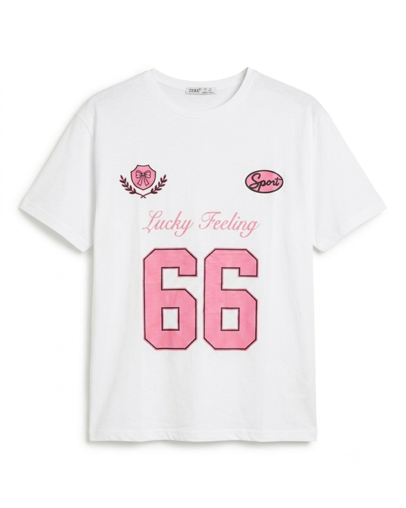 White Lucky Feeling 66 Oversized T-Shirt