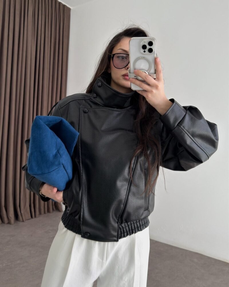 High Collar Claret Croco Leather Jacket