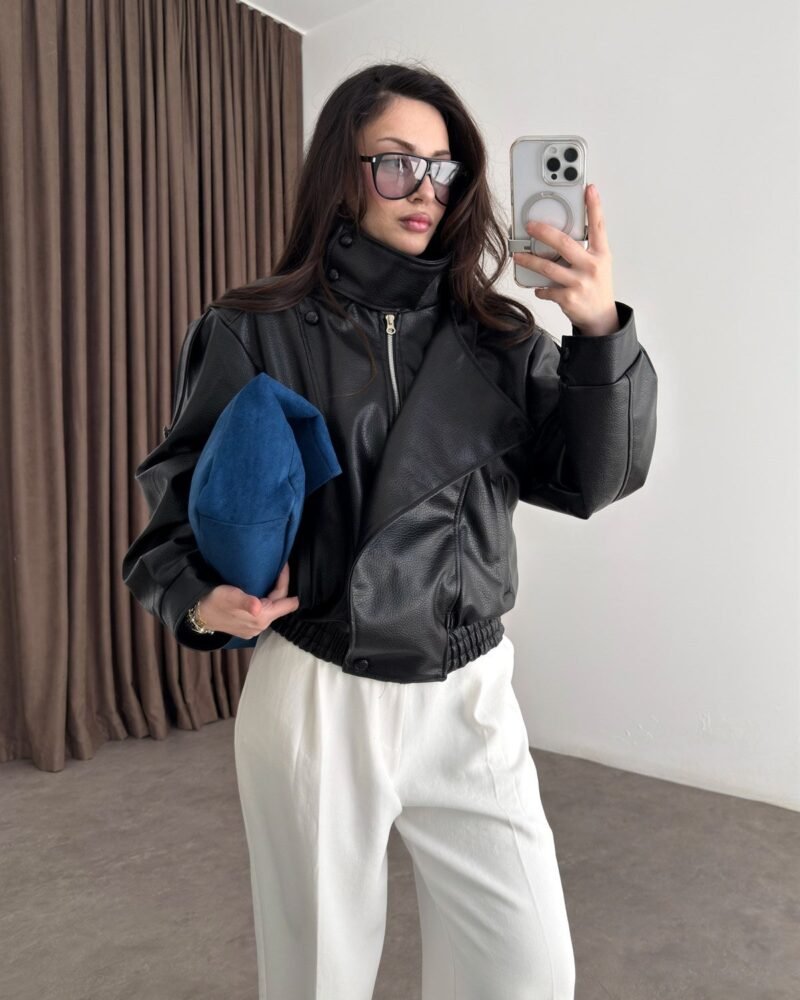 High Collar Claret Croco Leather Jacket