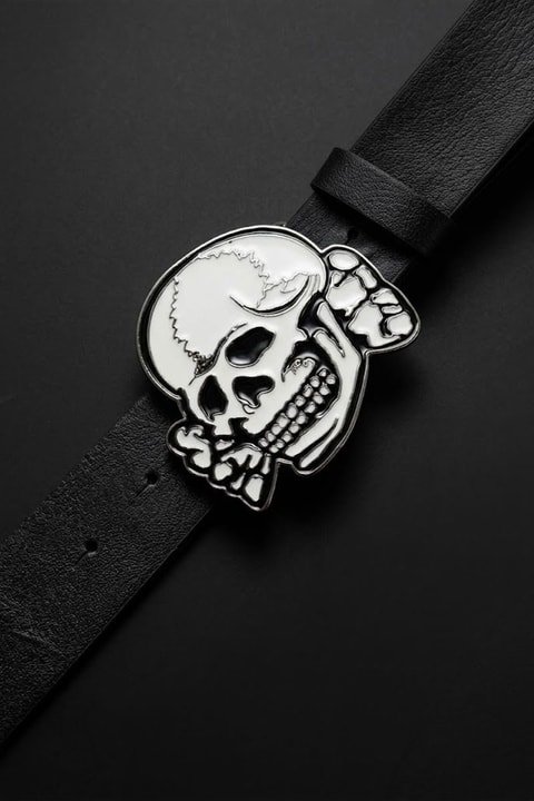 Black White Enamel SKull Leather Belt