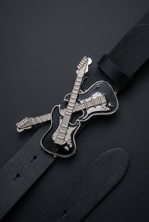 Black Double-Guitar Gothic Leather Belt
