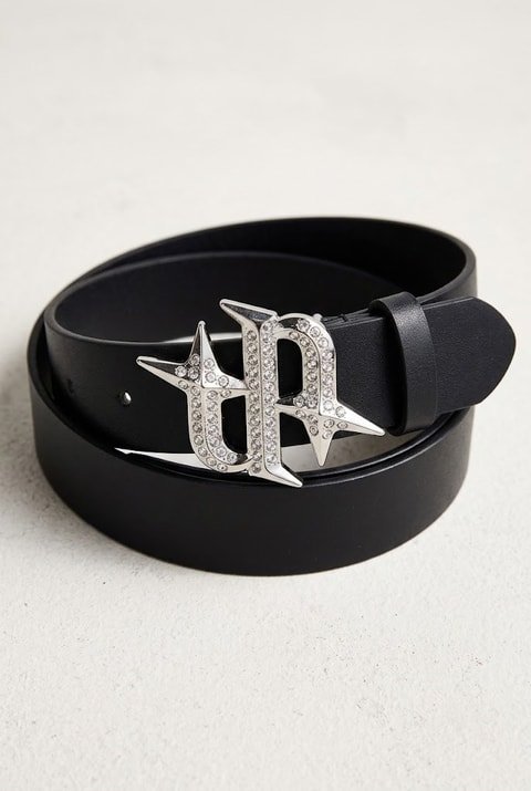 Monogram Leather Belt with Black Stones