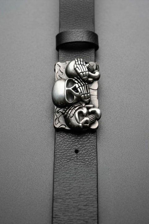 Black The Three Wise Skulls Belt Leather Belt