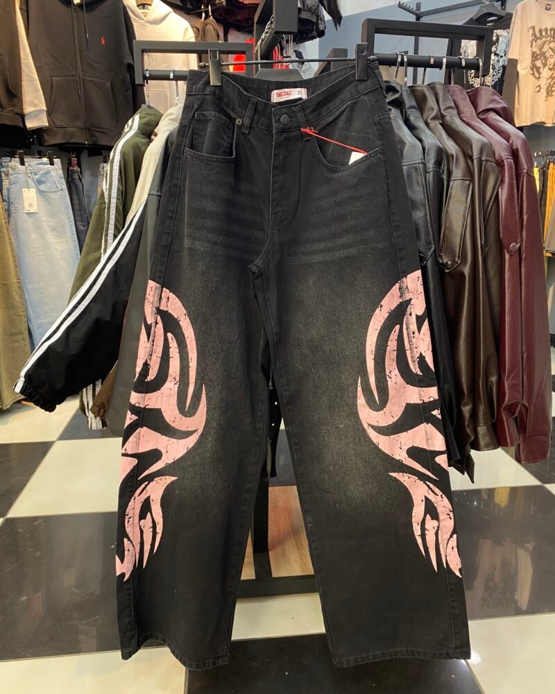 Tribal Graphic Print Baggy Jeans