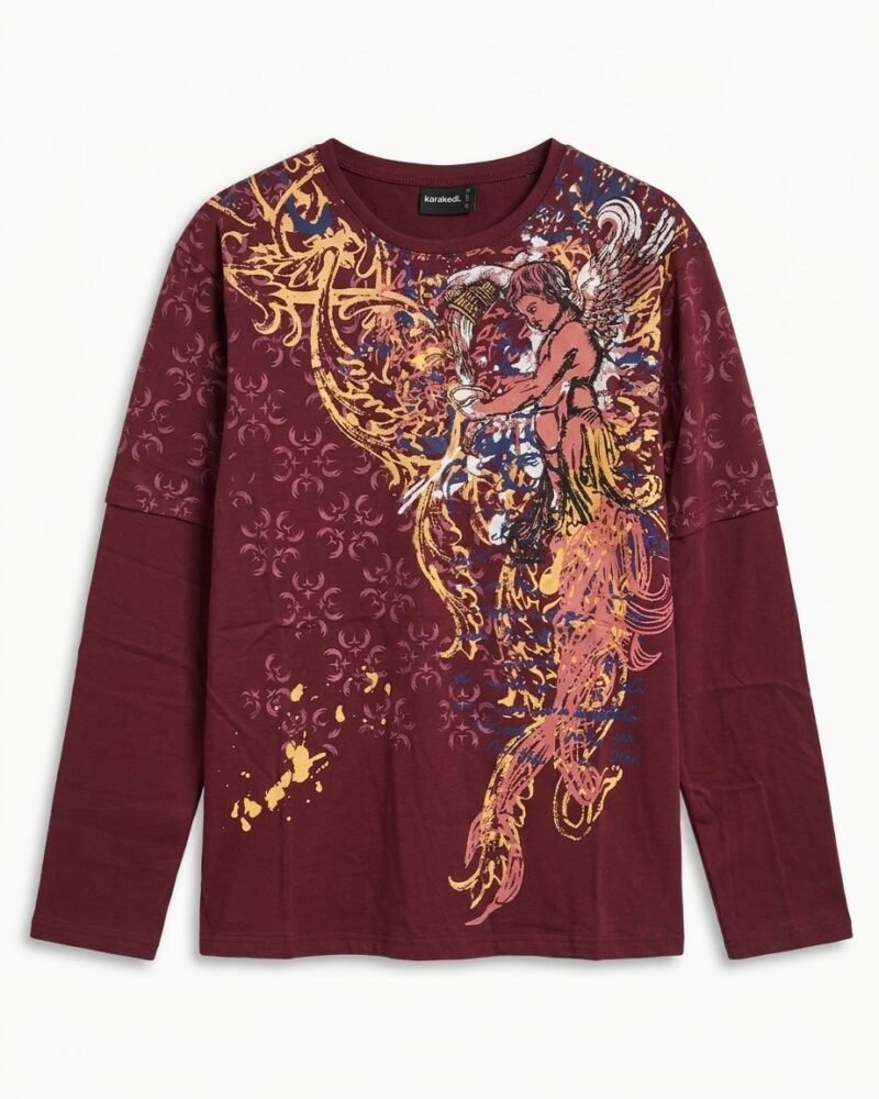 Burgundy Vintage Y2K Unisex Sweatshirt with Angel Motif