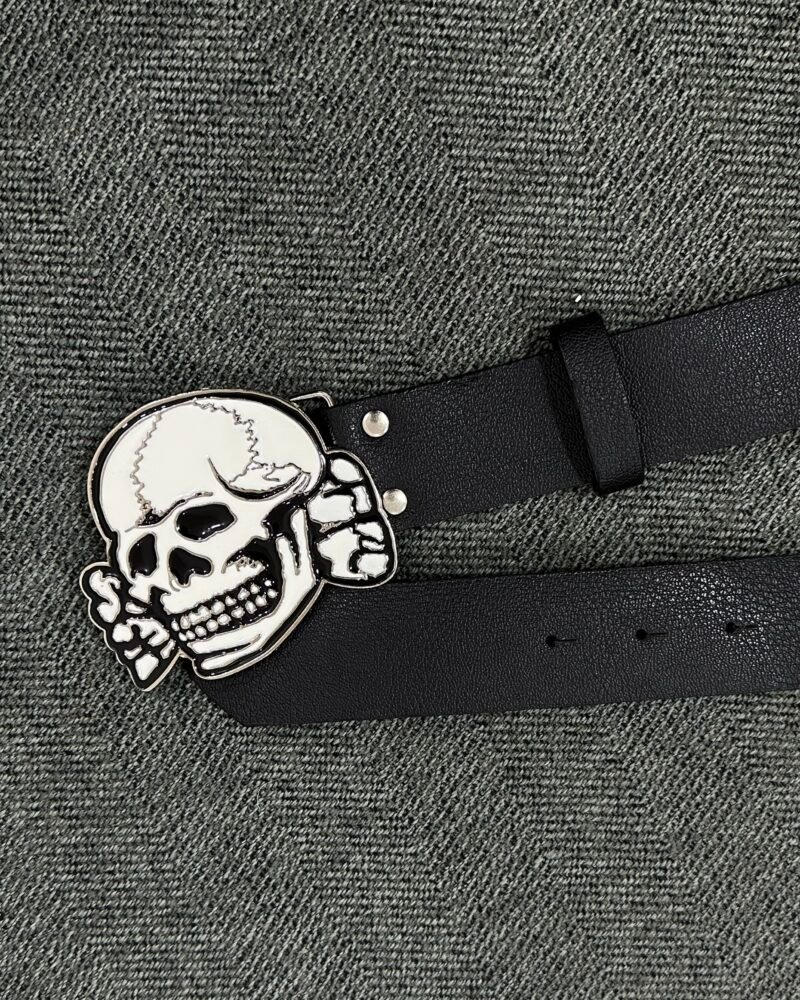 Black White Enamel SKull Leather Belt