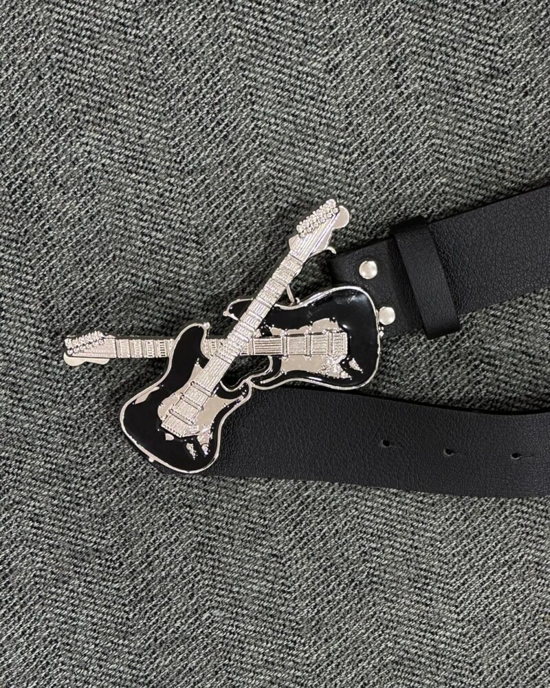 Black Double-Guitar Gothic Leather Belt